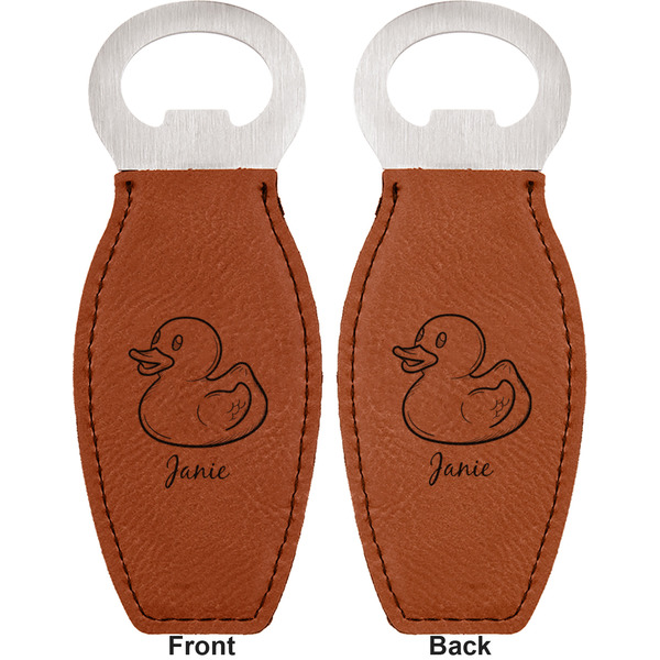 Rubber Duckie Leather Bar Bottle Opener - Front and Back