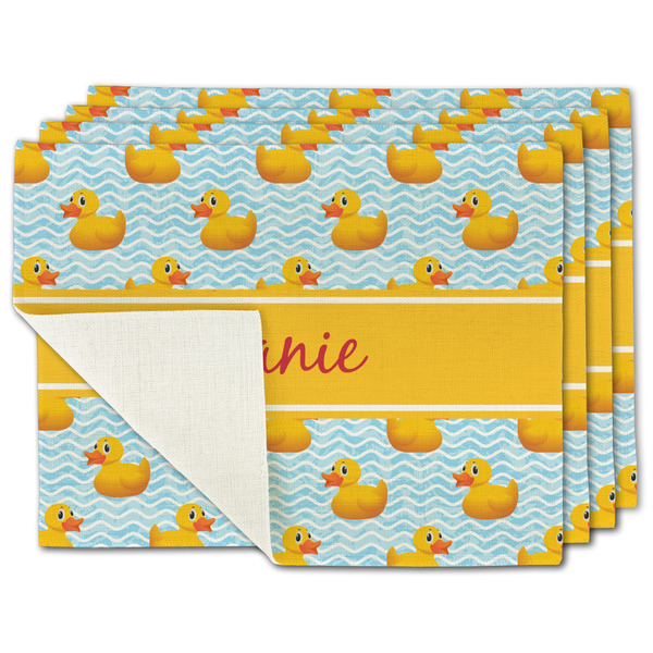 Custom Rubber Duckie Single-Sided Linen Placemat - Set of 4 w/ Name or Text