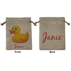 Rubber Duckie Medium Burlap Gift Bag - Front & Back (Personalized)