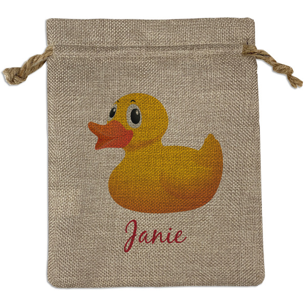 Custom Rubber Duckie Medium Burlap Gift Bag - Front
