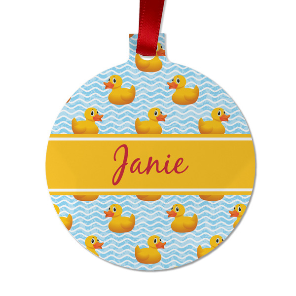 Custom Rubber Duckie Metal Ball Ornament - Double Sided w/ Name or Text