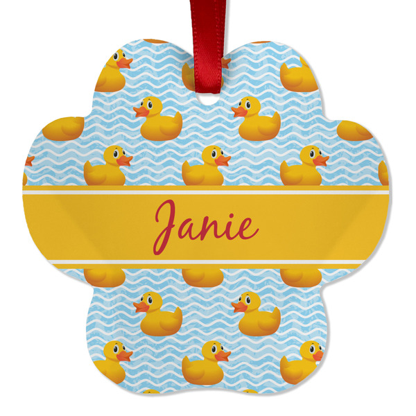Custom Rubber Duckie Metal Paw Ornament - Double Sided w/ Name or Text