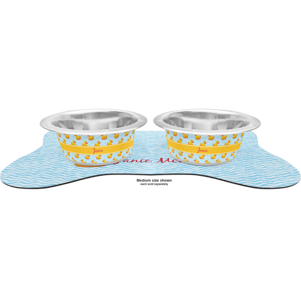 Rubber Duckie Metal Pet Bowls - On Dog Bone Shaped Mat