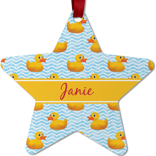 Custom Rubber Duckie Metal Star Ornament - Double Sided w/ Name or Text
