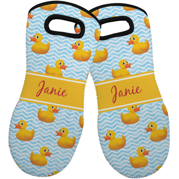 Custom Rubber Duckie Neoprene Oven Mitts - Set of 2 w/ Name or Text