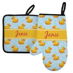 Rubber Duckie Left Oven Mitt & Pot Holder Set w/ Name or Text