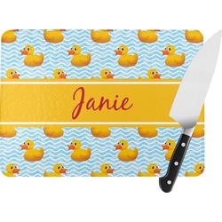 Rubber Duckie Rectangular Glass Cutting Board - Large - 15.25"x11.25" w/ Name or Text