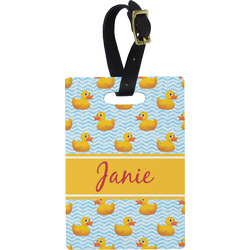 Rubber Duckie Plastic Luggage Tag - Rectangular w/ Name or Text