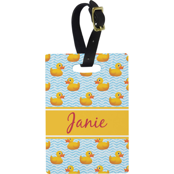 Custom Rubber Duckie Plastic Luggage Tag - Rectangular w/ Name or Text