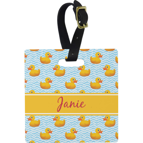 Custom Rubber Duckie Plastic Luggage Tag - Square w/ Name or Text