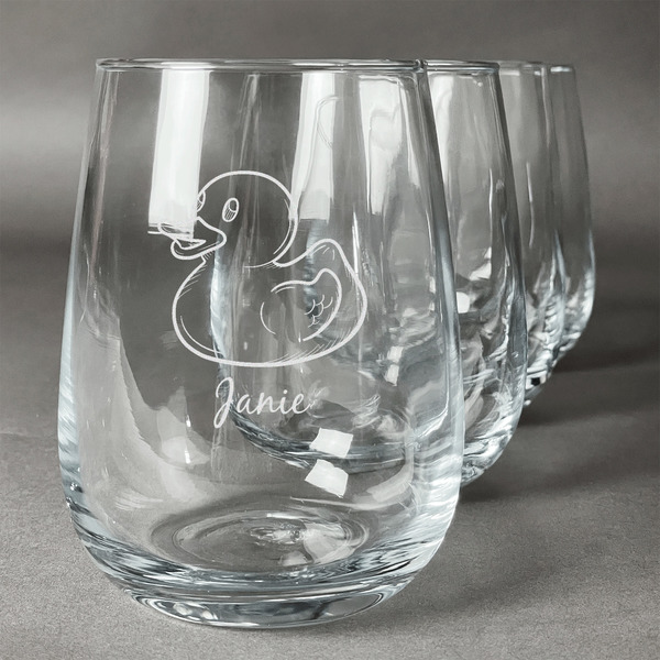 Custom Rubber Duckie Stemless Wine Glasses (Set of 4) (Personalized)