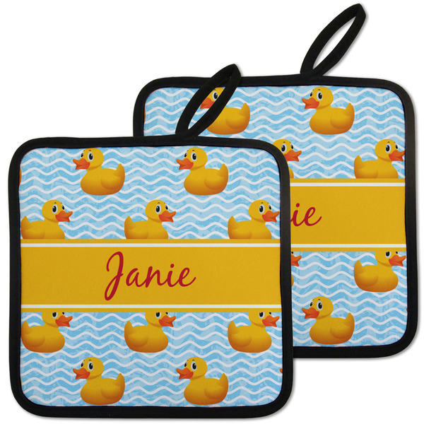Custom Rubber Duckie Pot Holders - Set of 2 w/ Name or Text