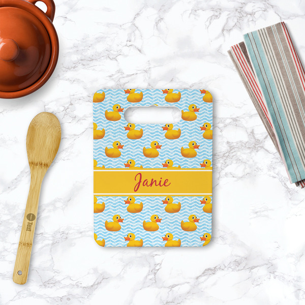Rubber Duckie Rectangle Trivet with Handle - LIFESTYLE