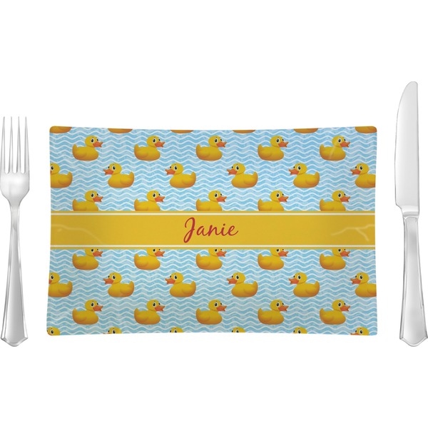 Custom Rubber Duckie Rectangular Glass Lunch / Dinner Plate - Single or Set (Personalized)