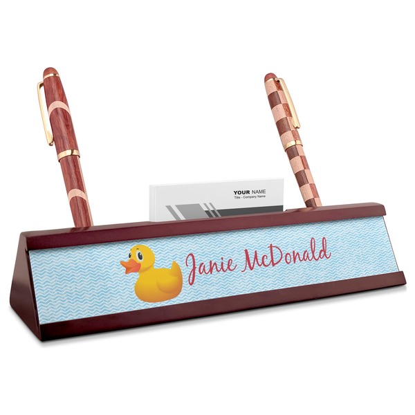 Custom Rubber Duckie Red Mahogany Nameplate with Business Card Holder (Personalized)