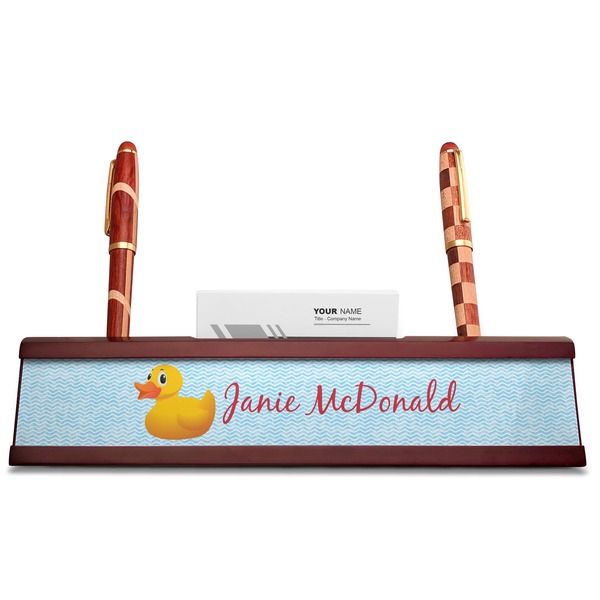 Rubber Duckie Red Mahogany Nameplates with Business Card Holder - Straight