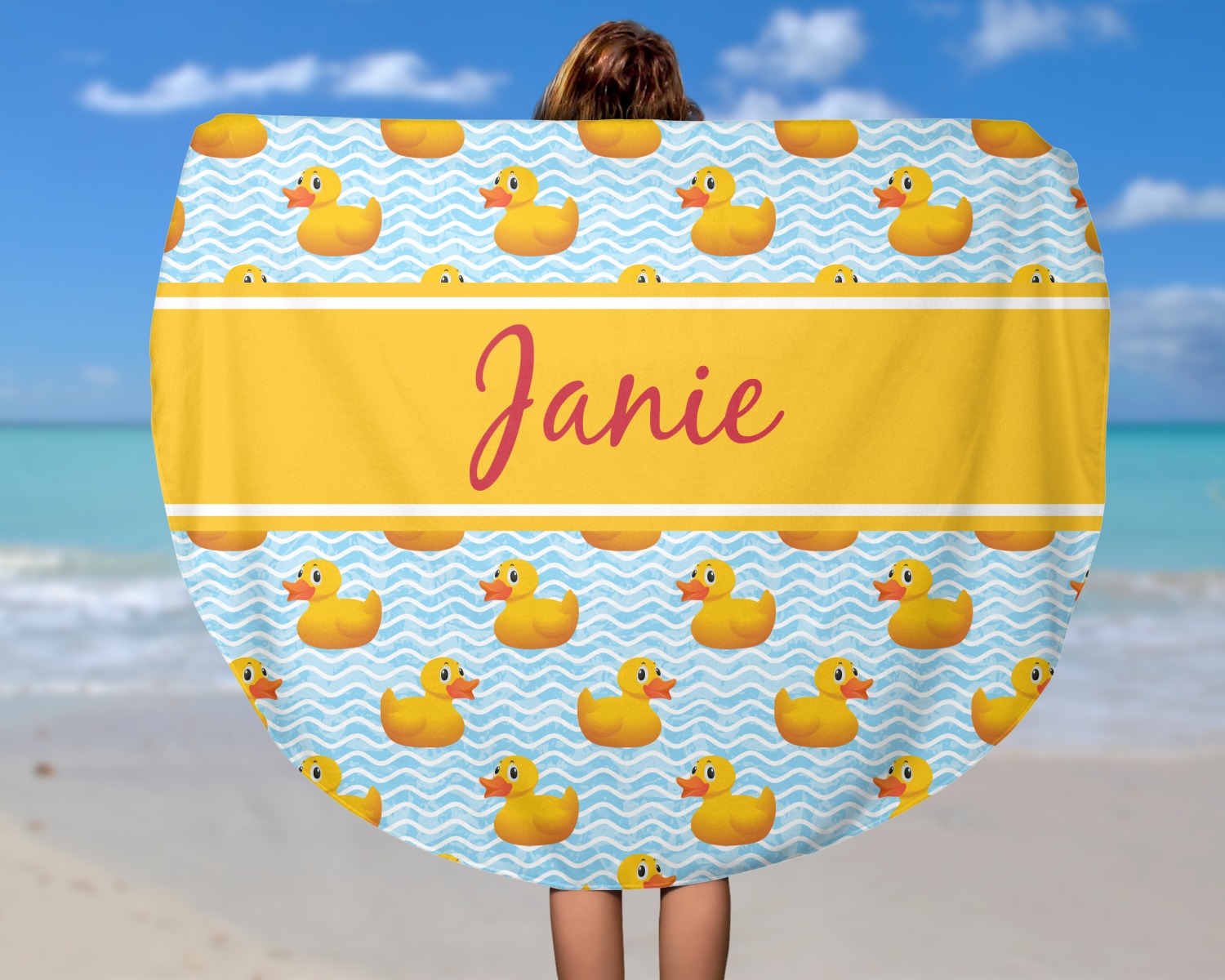 Custom Rubber Duckie Round Beach Towel (Personalized) YouCustomizeIt