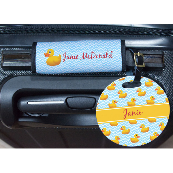 Rubber Duckie Round Luggage Tag & Handle Wrap - In Context
