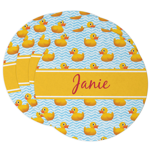 Custom Rubber Duckie Round Paper Coasters w/ Name or Text