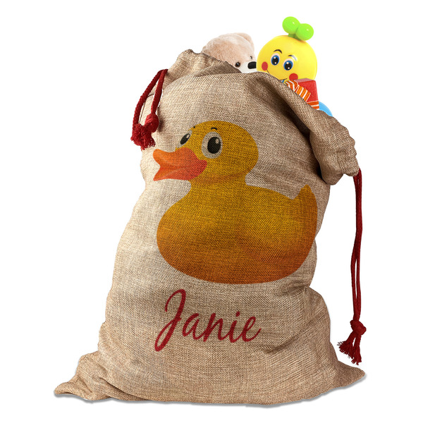 Rubber Duckie Santa Bag - Front (stuffed w toys) PARENT