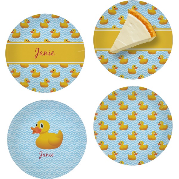Custom Rubber Duckie Set of 4 Glass Appetizer / Dessert Plate 8" (Personalized)