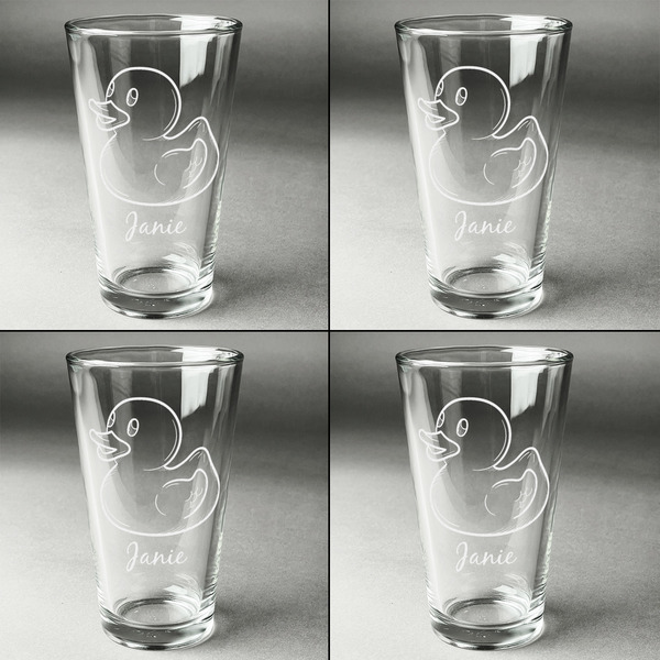 Rubber Duckie Set of Four Engraved Beer Glasses - Individual View