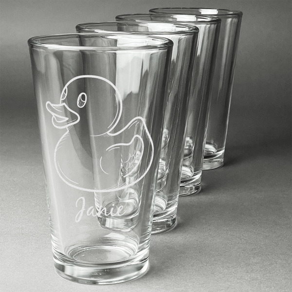Custom Rubber Duckie Pint Glasses - Engraved (Set of 4) (Personalized)