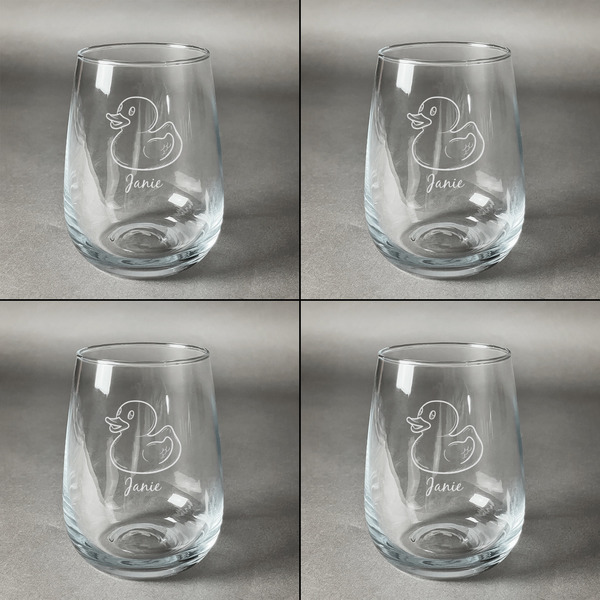 Rubber Duckie Set of Four Personalized Stemless Wineglasses (Approval)