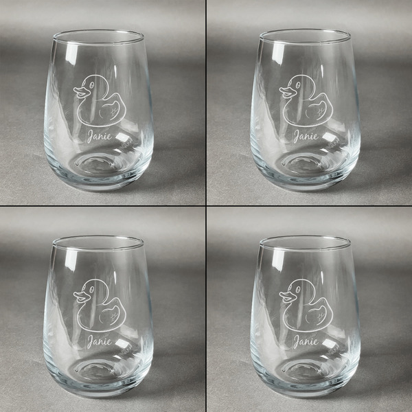 Rubber Duckie Set of Four Personalized Stemless Wineglasses (Approval)