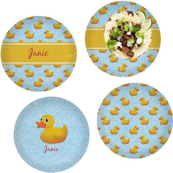 Custom Rubber Duckie Set of 4 Glass Lunch / Dinner Plate 10" (Personalized)