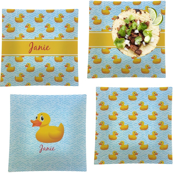 Custom Rubber Duckie Set of 4 Glass Square Lunch / Dinner Plate 9.5" (Personalized)