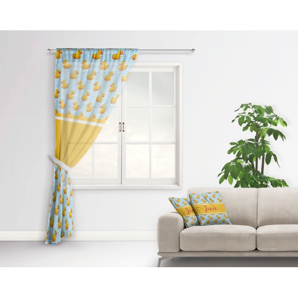 Rubber Duckie Sheer Curtain With Window and Rod - in Room Matching Pillow