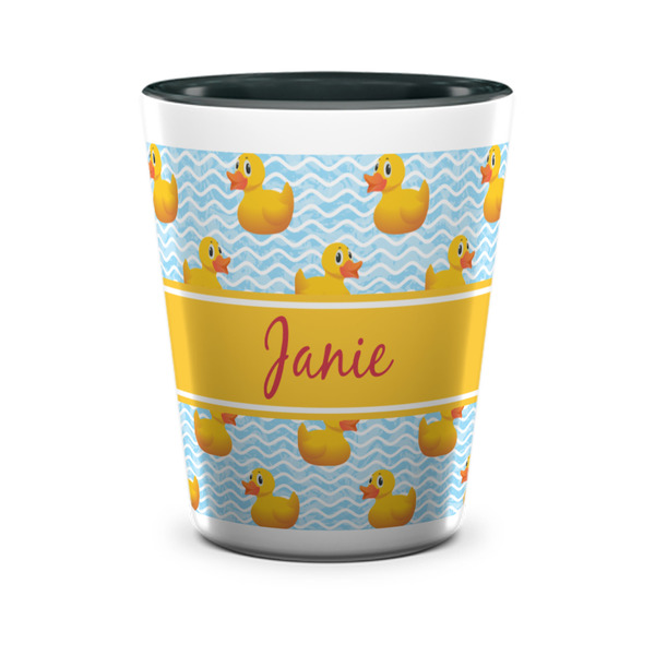 Custom Rubber Duckie Ceramic Shot Glass - 1.5 oz - Two Tone - Set of 4 (Personalized)