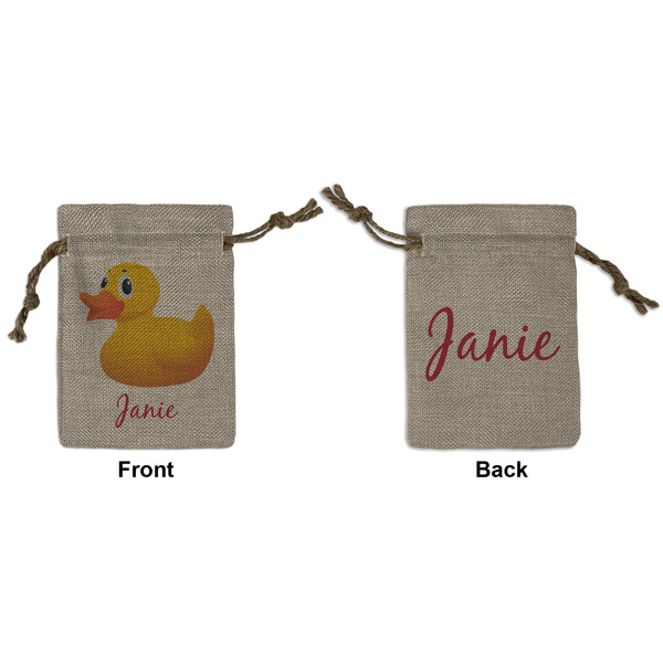 Custom Rubber Duckie Small Burlap Gift Bag - Front & Back (Personalized)