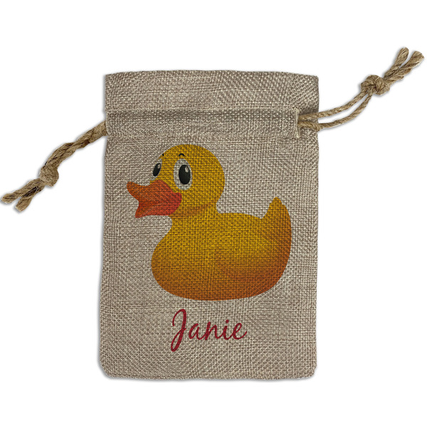 Custom Rubber Duckie Small Burlap Gift Bag - Front