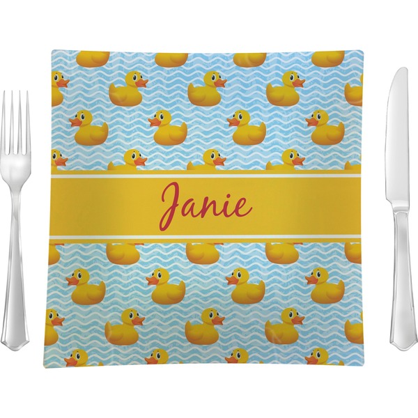 Custom Rubber Duckie Glass Square Lunch / Dinner Plate 9.5" (Personalized)