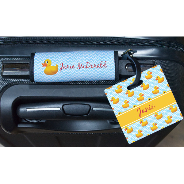 Rubber Duckie Square Luggage Tag & Handle Wrap - In Context