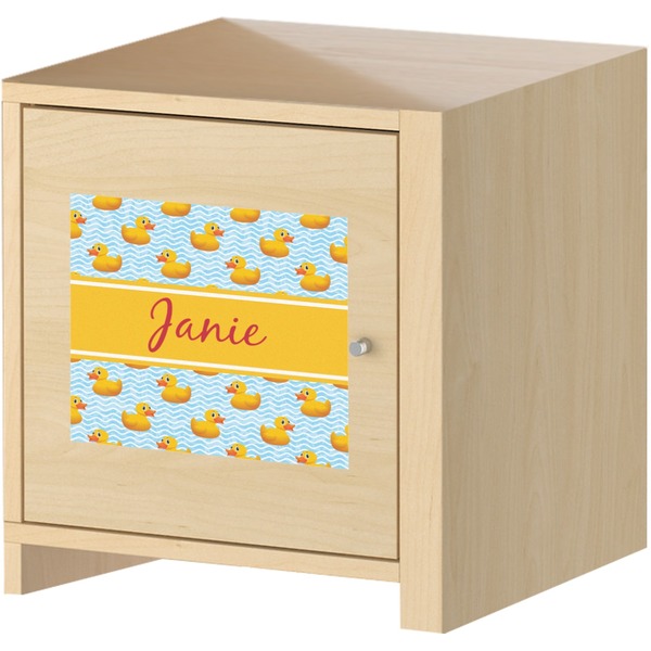 Rubber Duckie Square Wall Decal on Wooden Cabinet