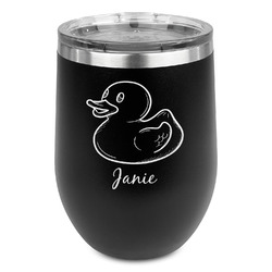 Rubber Duckie Stemless Stainless Steel Wine Tumbler - Black - Double Sided (Personalized)