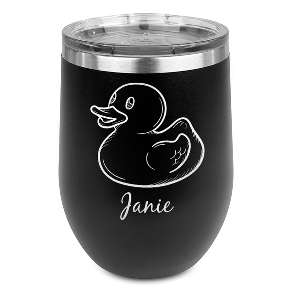 Custom Rubber Duckie Stemless Stainless Steel Wine Tumbler - Black - Single Sided (Personalized)