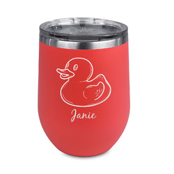 Rubber Duckie Stemless Stainless Steel Wine Tumbler - Coral - Double Sided (Personalized)