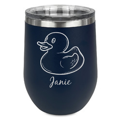 Rubber Duckie Stemless Stainless Steel Wine Tumbler - Navy - Double Sided (Personalized)