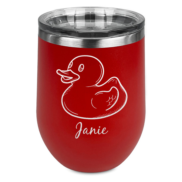 Custom Rubber Duckie Stemless Stainless Steel Wine Tumbler - Red - Single Sided (Personalized)