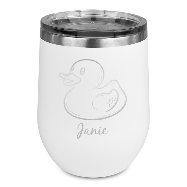 Custom Rubber Duckie Stemless Stainless Steel Wine Tumbler - White - Double Sided (Personalized)