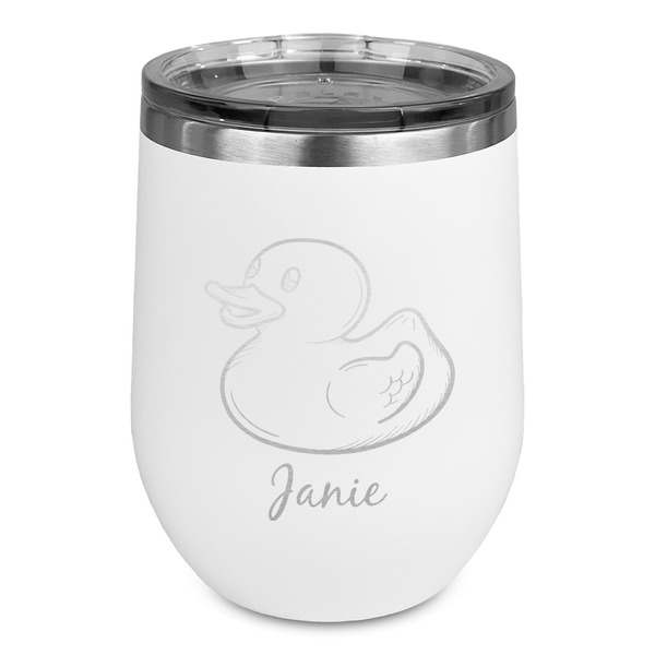 Custom Rubber Duckie Stemless Stainless Steel Wine Tumbler - White - Single Sided (Personalized)