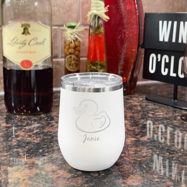 Rubber Duckie Stainless Wine Tumblers - White - Single Sided - In Context