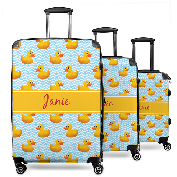 Custom Rubber Duckie 3 Piece Luggage Set - 20" Carry On, 24" Medium Checked, 28" Large Checked (Personalized)