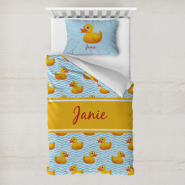 Custom Rubber Duckie Toddler Bedding Set - With Pillowcase (Personalized)