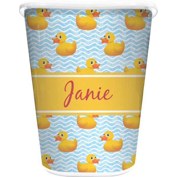 Custom Rubber Duckie Waste Basket - Double Sided (White) (Personalized)