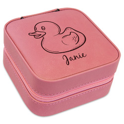 Rubber Duckie Travel Jewelry Boxes - Pink Leather (Personalized)